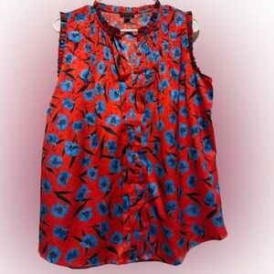 Ann Taylor Red and Blue Floral Blouse L